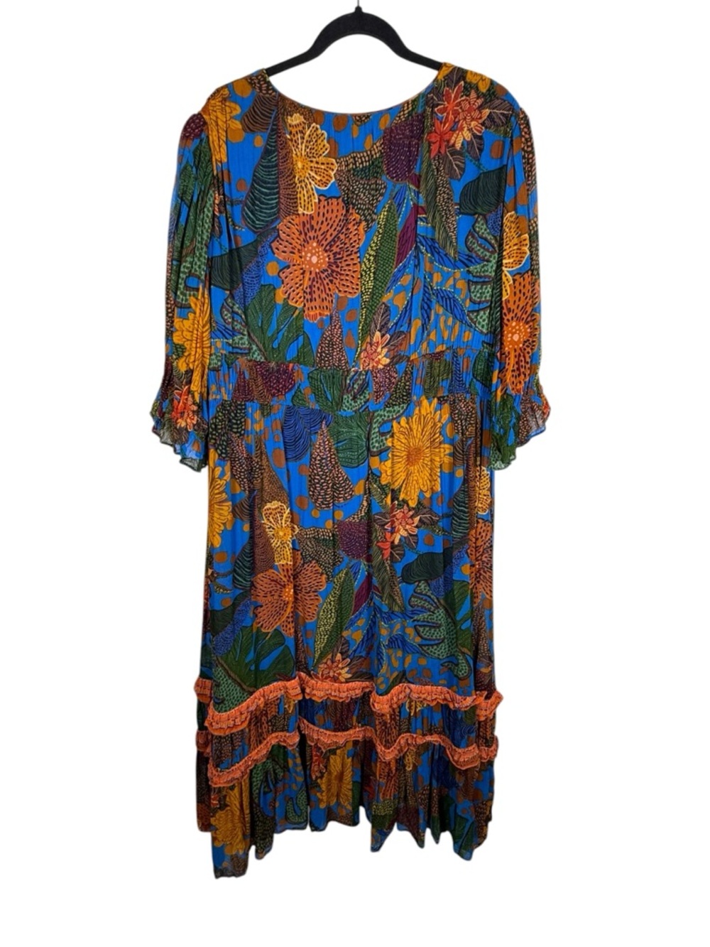 Anthropologie x Farm Rio Puff Sleeve Maxi Dress Chiffon Tropical Sz 1X - Picture 8 of 8